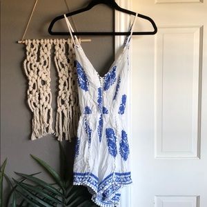 Blue & white floral romper
